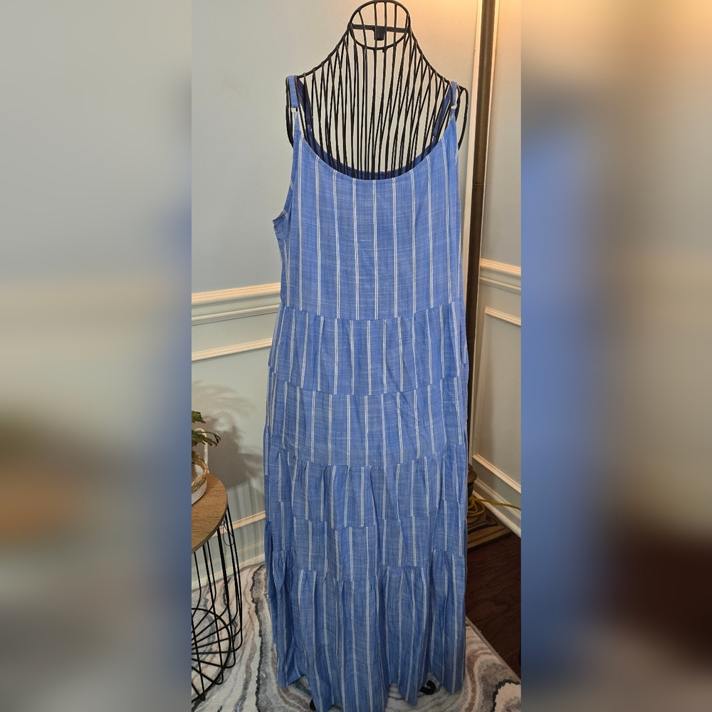 Blue Striped Sleeveless Dress